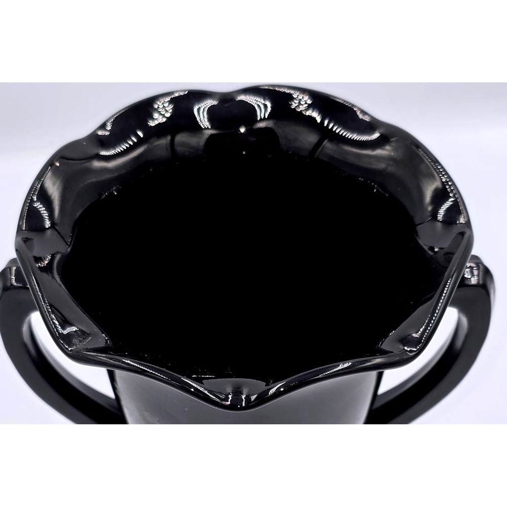 .LE. Smith Black Loving Cup S.S. RARE Floral Design Overlay Ruffled Rim Handles - Picture 7 of 12